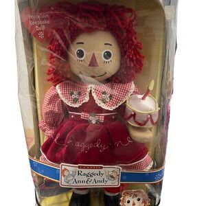 Brass Key Raggedy Ann Classic Porcelain Keepsake Doll 15” 90th Birthday - Red